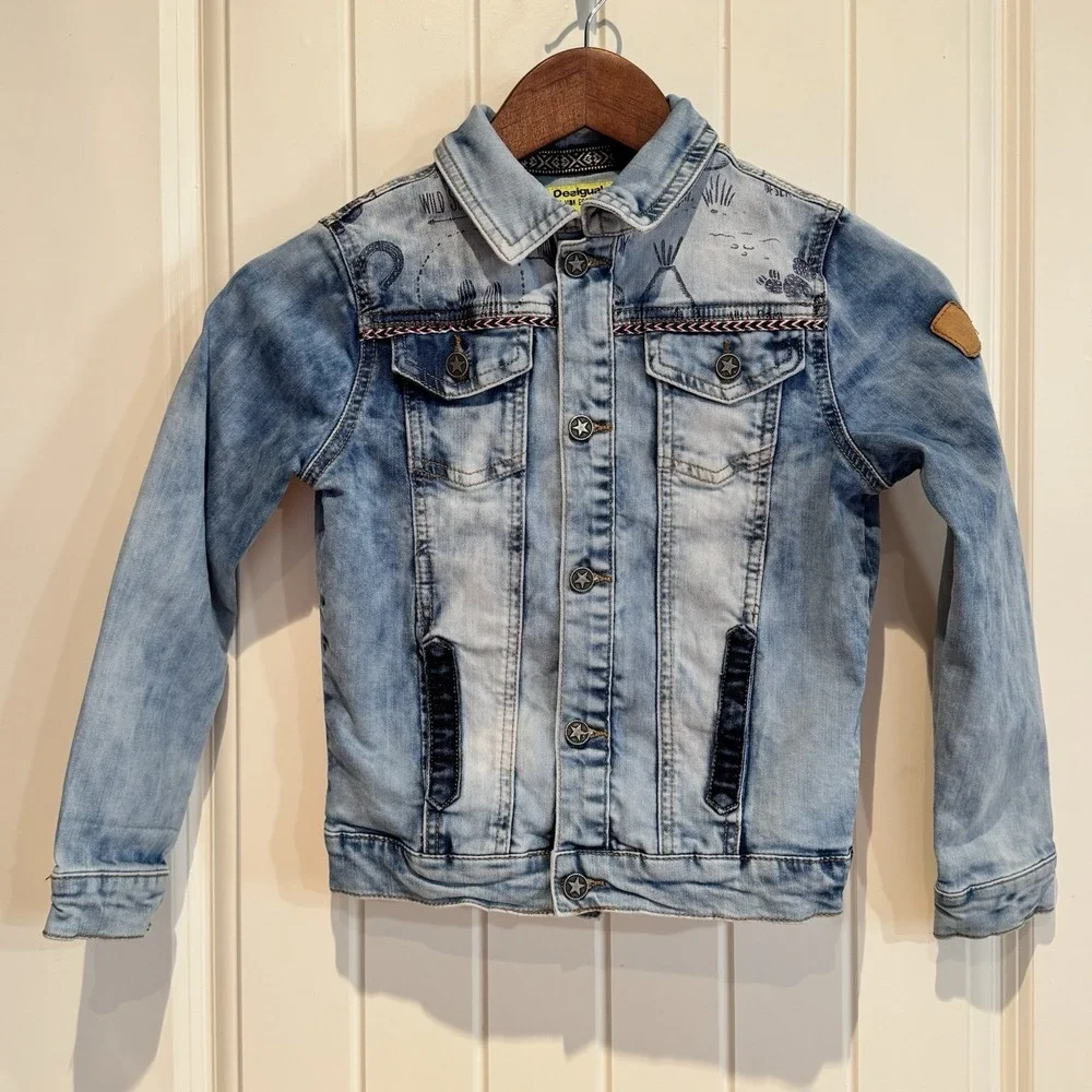Desigual Girls 7/8 Western‎ Denim Jacket Bull Skull Embroidered Rodeo